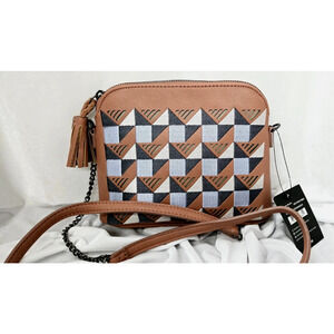 Danielle Nicole- NWT- Tan Grey Blue Geo-Print Kingsley Crossbody Handbag